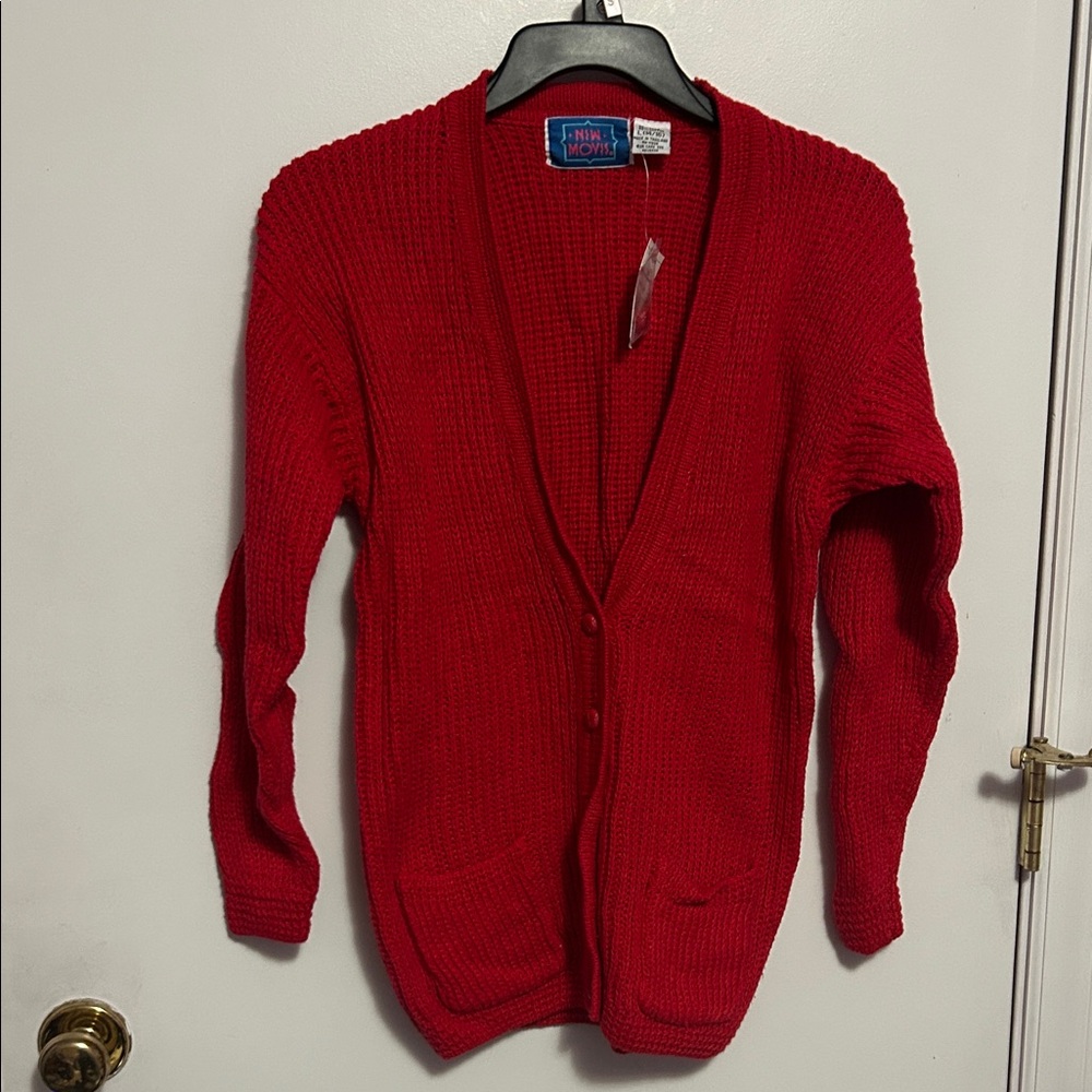 New Moves Girls  vintage Vibrant Red Cardigan Sweater size L